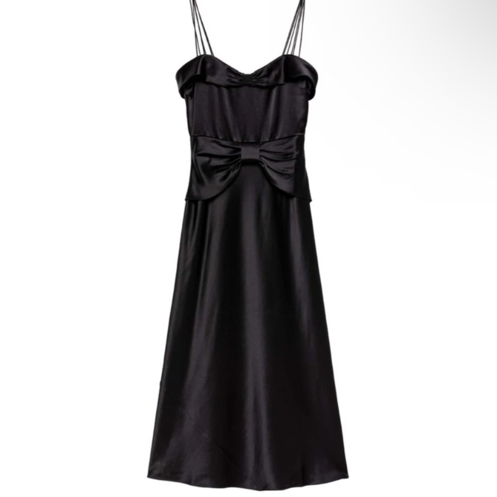 NWT Doen Donetta Satin Silky Sweetheart Strappy A Line Midi Gown Dress Black